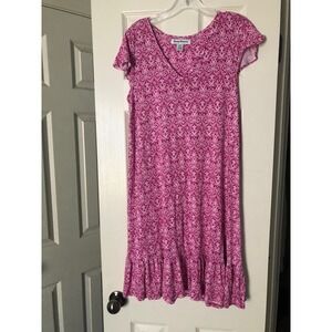 Tommy Bahama Pink Print Knit Midi Dress Ruffle‎ Hem Short Sleeve Womens Sz Small